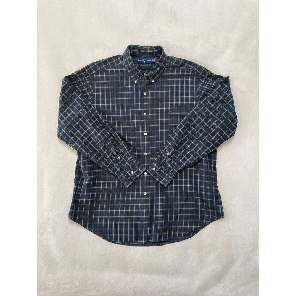 Ralph Lauren Mens XL Classic Fit Plaid Button Down Shirt Green Blue Purple Pony